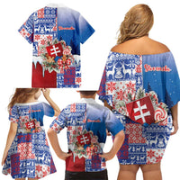 Slovakia Christmas Family Matching Off Shoulder Short Dress and Hawaiian Shirt Vesale Vianoce Xmas Pattern - Wonder Print Shop