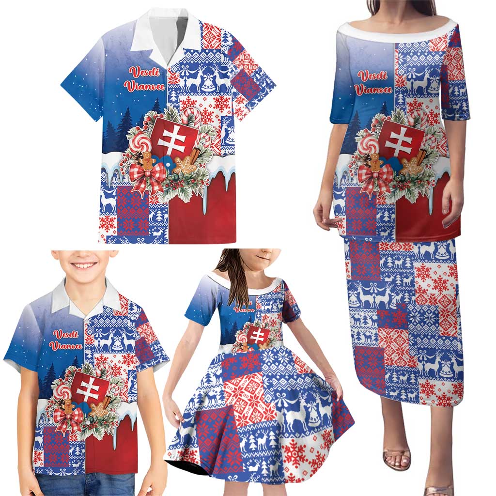 Slovakia Christmas Family Matching Puletasi and Hawaiian Shirt Vesale Vianoce Xmas Pattern - Wonder Print Shop