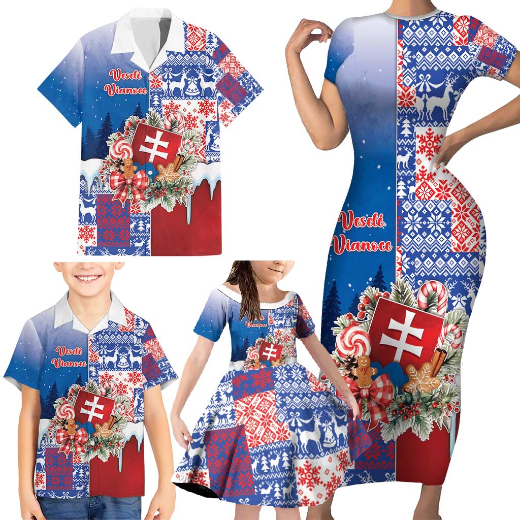 Slovakia Christmas Family Matching Short Sleeve Bodycon Dress and Hawaiian Shirt Vesale Vianoce Xmas Pattern - Wonder Print Shop