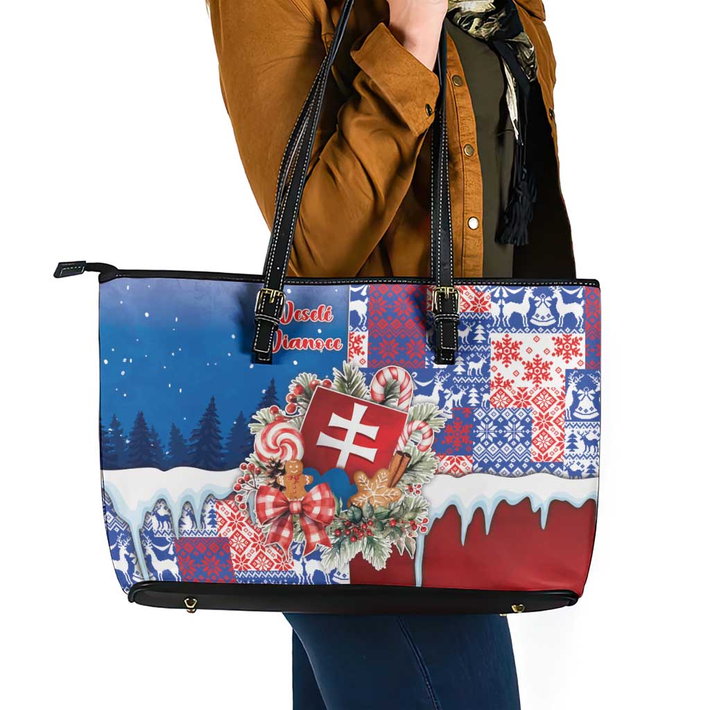 Slovakia Christmas Leather Tote Bag Vesale Vianoce Xmas Pattern - Wonder Print Shop