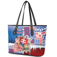 Slovakia Christmas Leather Tote Bag Vesale Vianoce Xmas Pattern - Wonder Print Shop