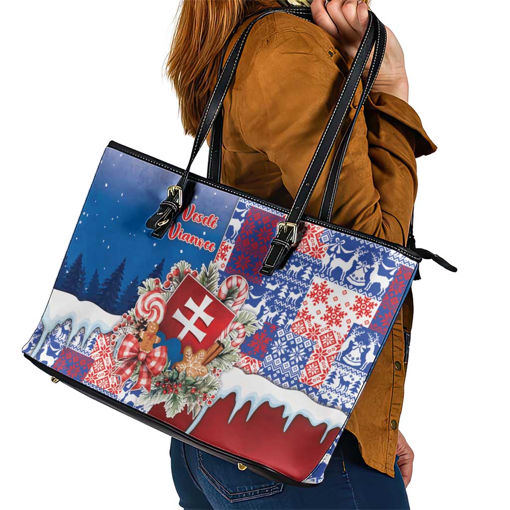 Slovakia Christmas Leather Tote Bag Vesale Vianoce Xmas Pattern - Wonder Print Shop