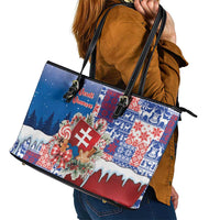 Slovakia Christmas Leather Tote Bag Vesale Vianoce Xmas Pattern - Wonder Print Shop