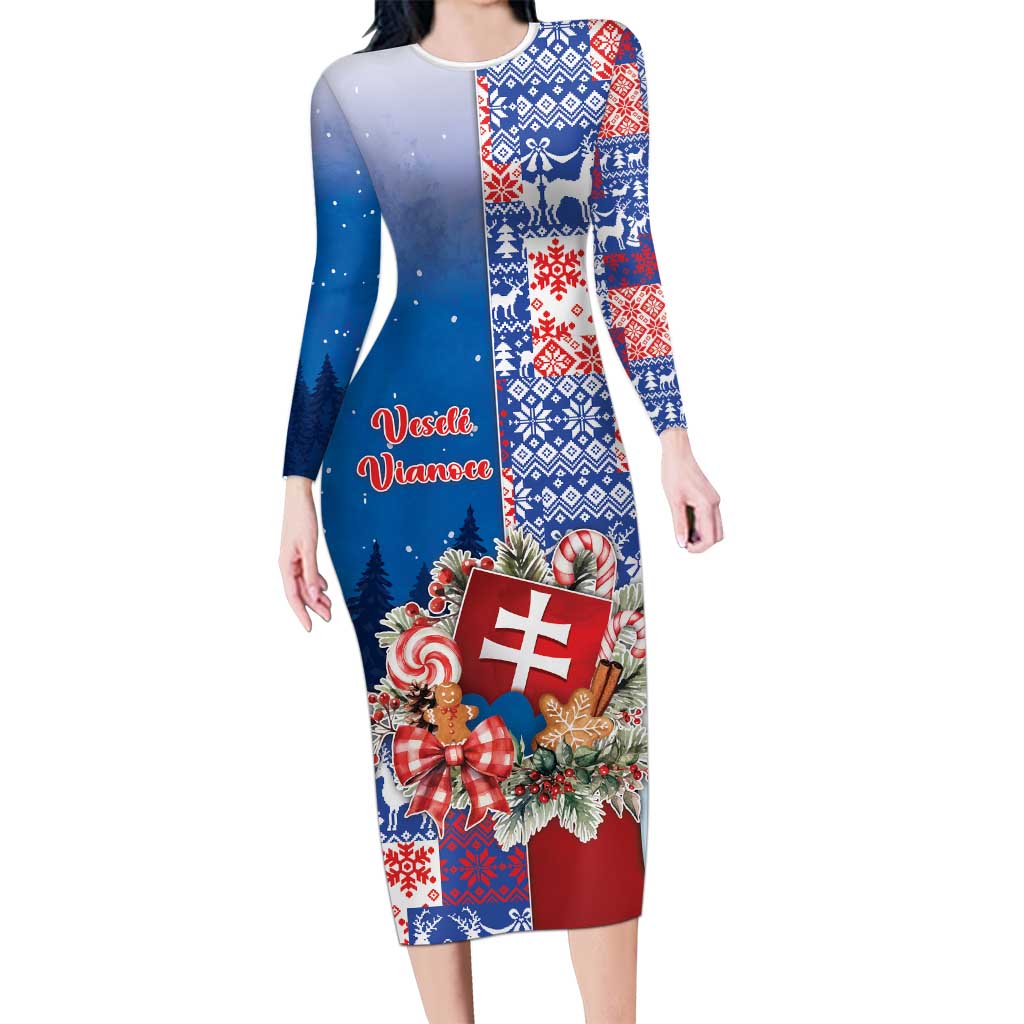Slovakia Christmas Long Sleeve Bodycon Dress Vesale Vianoce Xmas Pattern - Wonder Print Shop