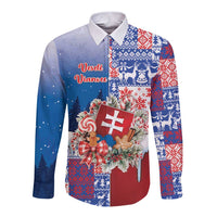 Slovakia Christmas Long Sleeve Button Shirt Vesale Vianoce Xmas Pattern - Wonder Print Shop
