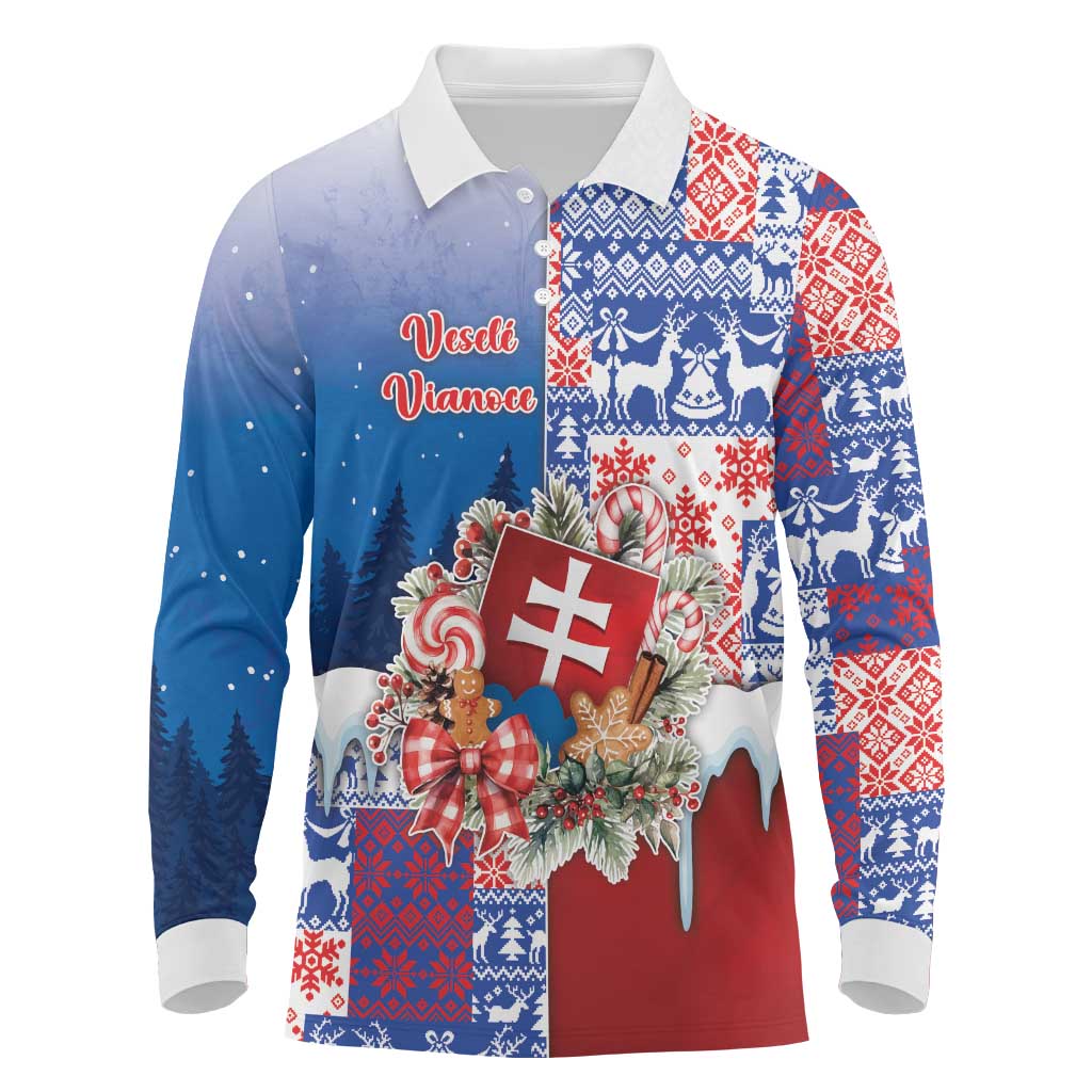 Slovakia Christmas Long Sleeve Polo Shirt Vesale Vianoce Xmas Pattern - Wonder Print Shop