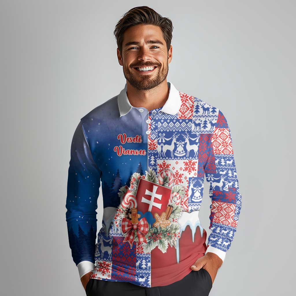 Slovakia Christmas Long Sleeve Polo Shirt Vesale Vianoce Xmas Pattern - Wonder Print Shop