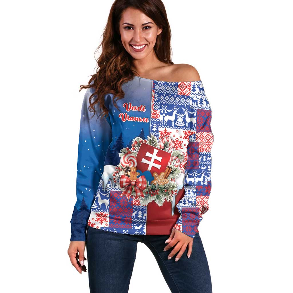 Slovakia Christmas Off Shoulder Sweater Vesale Vianoce Xmas Pattern - Wonder Print Shop