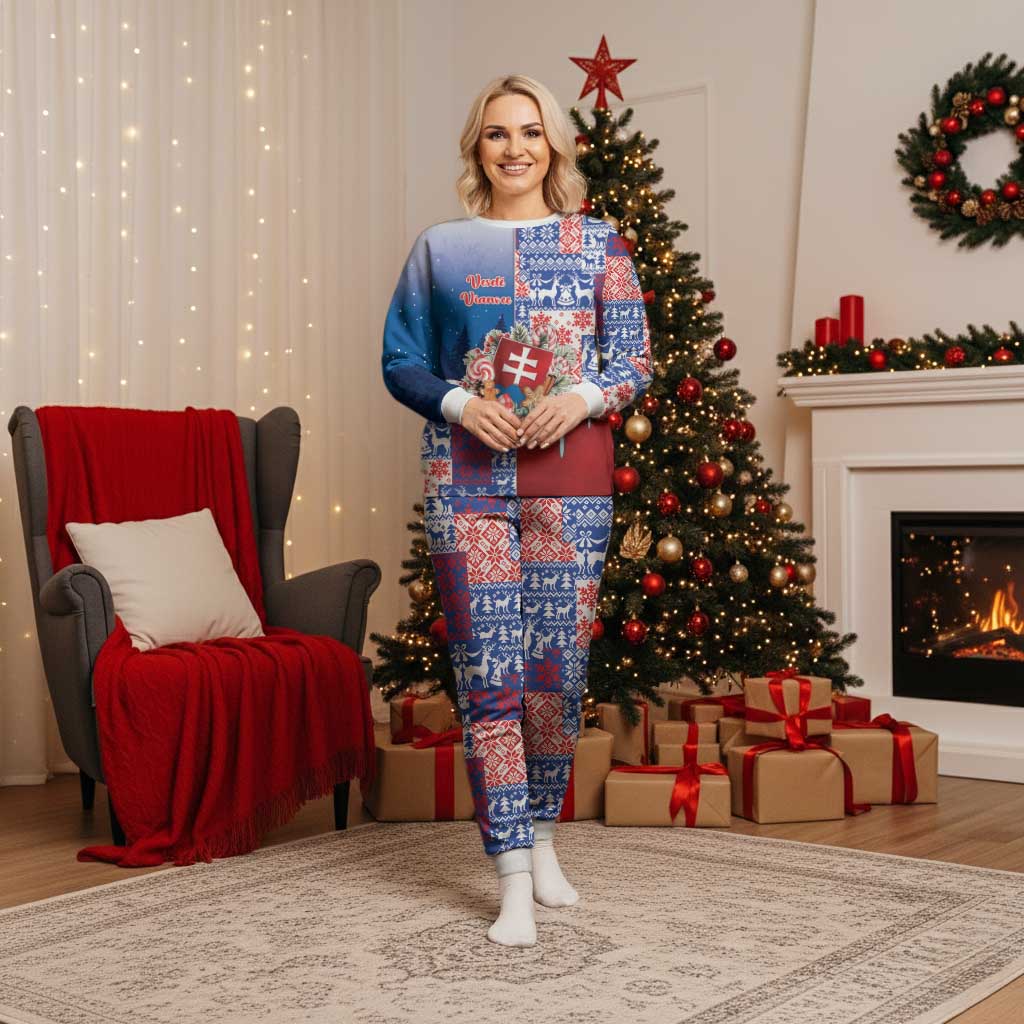 Slovakia Christmas Pajama Set Vesale Vianoce Xmas Pattern - Wonder Print Shop