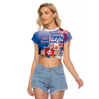 Slovakia Christmas Raglan Cropped T Shirt Vesale Vianoce Xmas Pattern - Wonder Print Shop