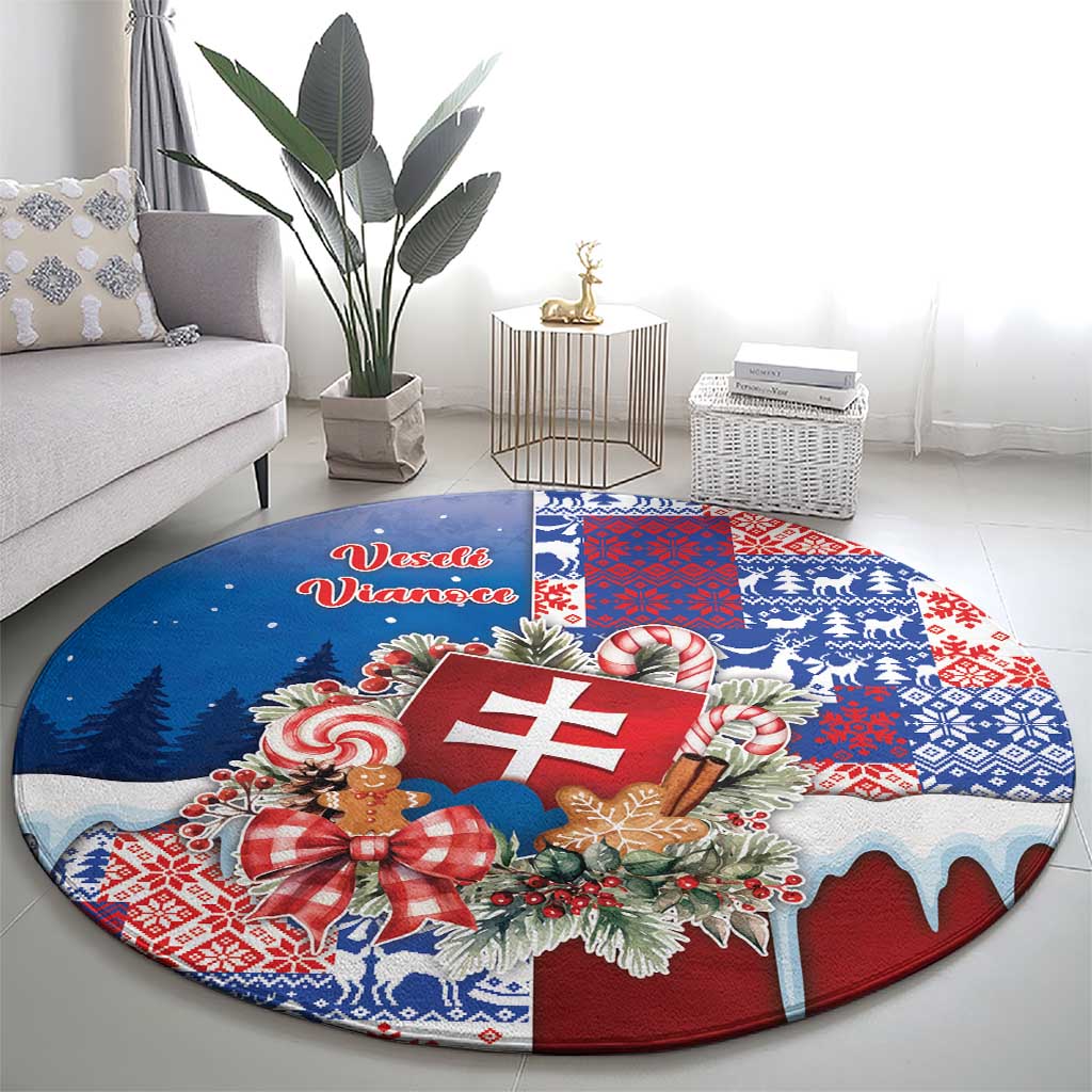 Slovakia Christmas Round Carpet Vesale Vianoce Xmas Pattern - Wonder Print Shop