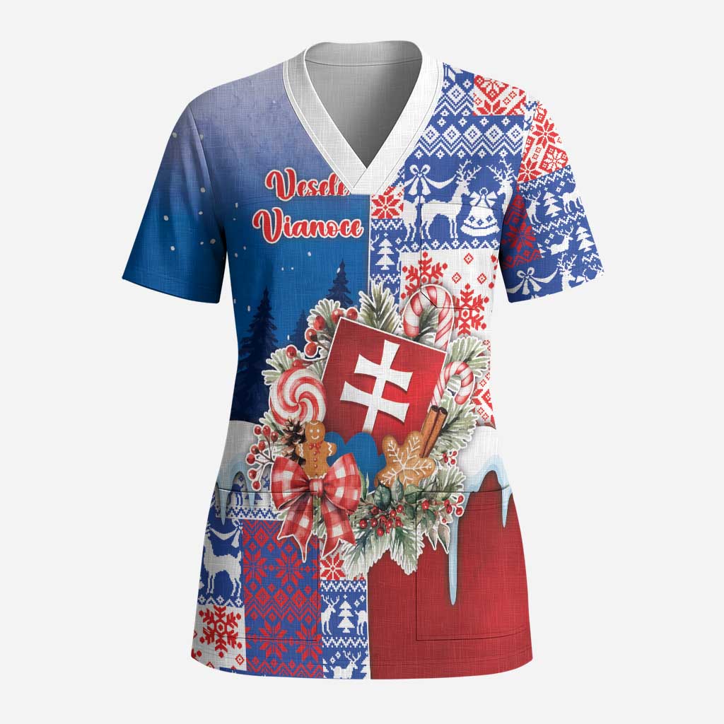 Slovakia Christmas Scrub Top Vesale Vianoce Xmas Pattern - Wonder Print Shop