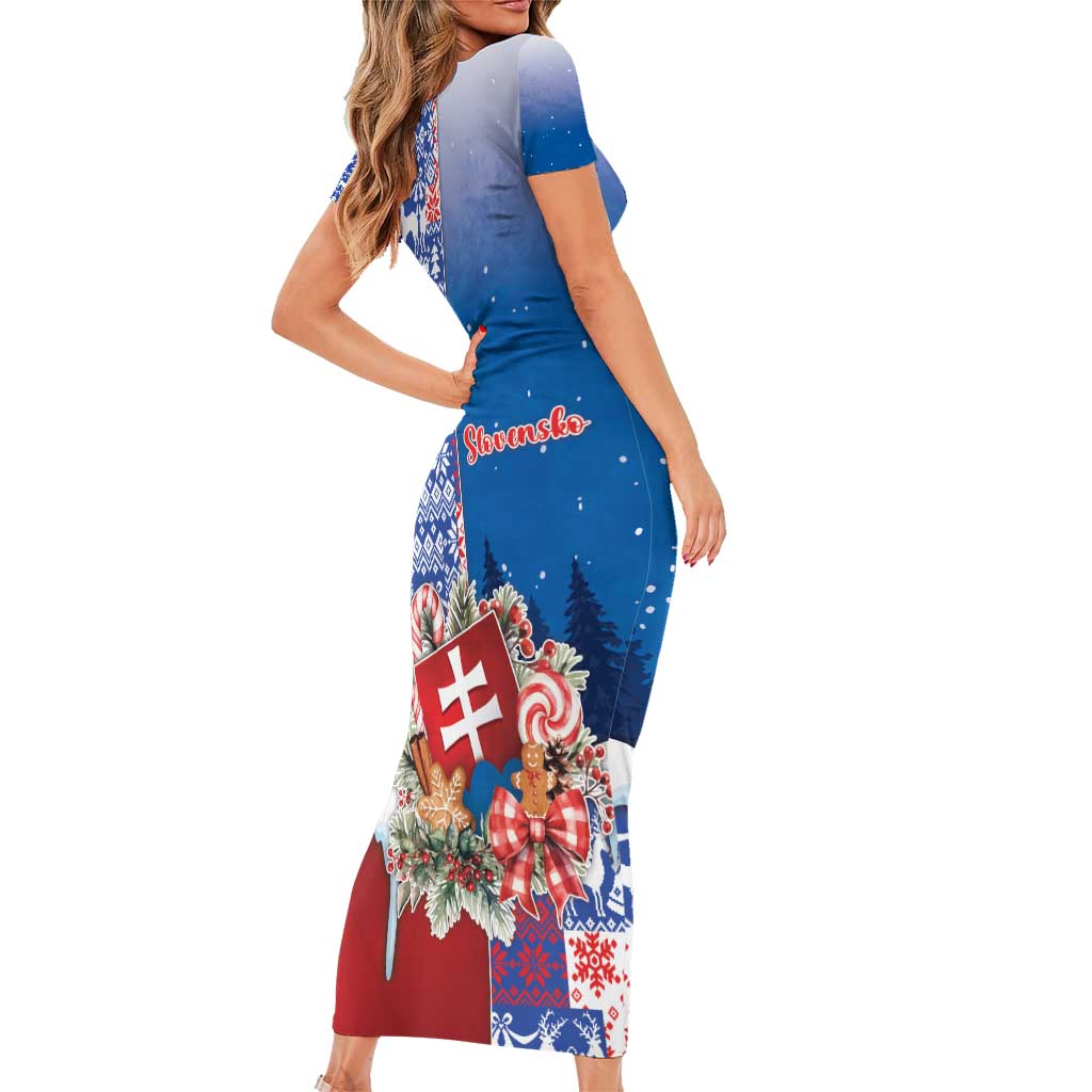 Slovakia Christmas Short Sleeve Bodycon Dress Vesale Vianoce Xmas Pattern - Wonder Print Shop