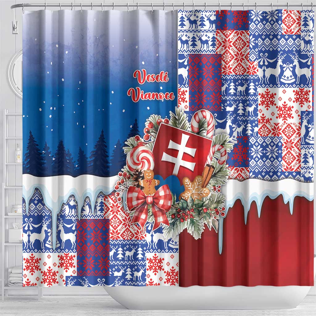 Slovakia Christmas Shower Curtain Vesale Vianoce Xmas Pattern - Wonder Print Shop
