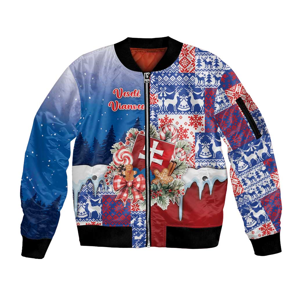 Slovakia Christmas Sleeve Zip Bomber Jacket Vesale Vianoce Xmas Pattern - Wonder Print Shop