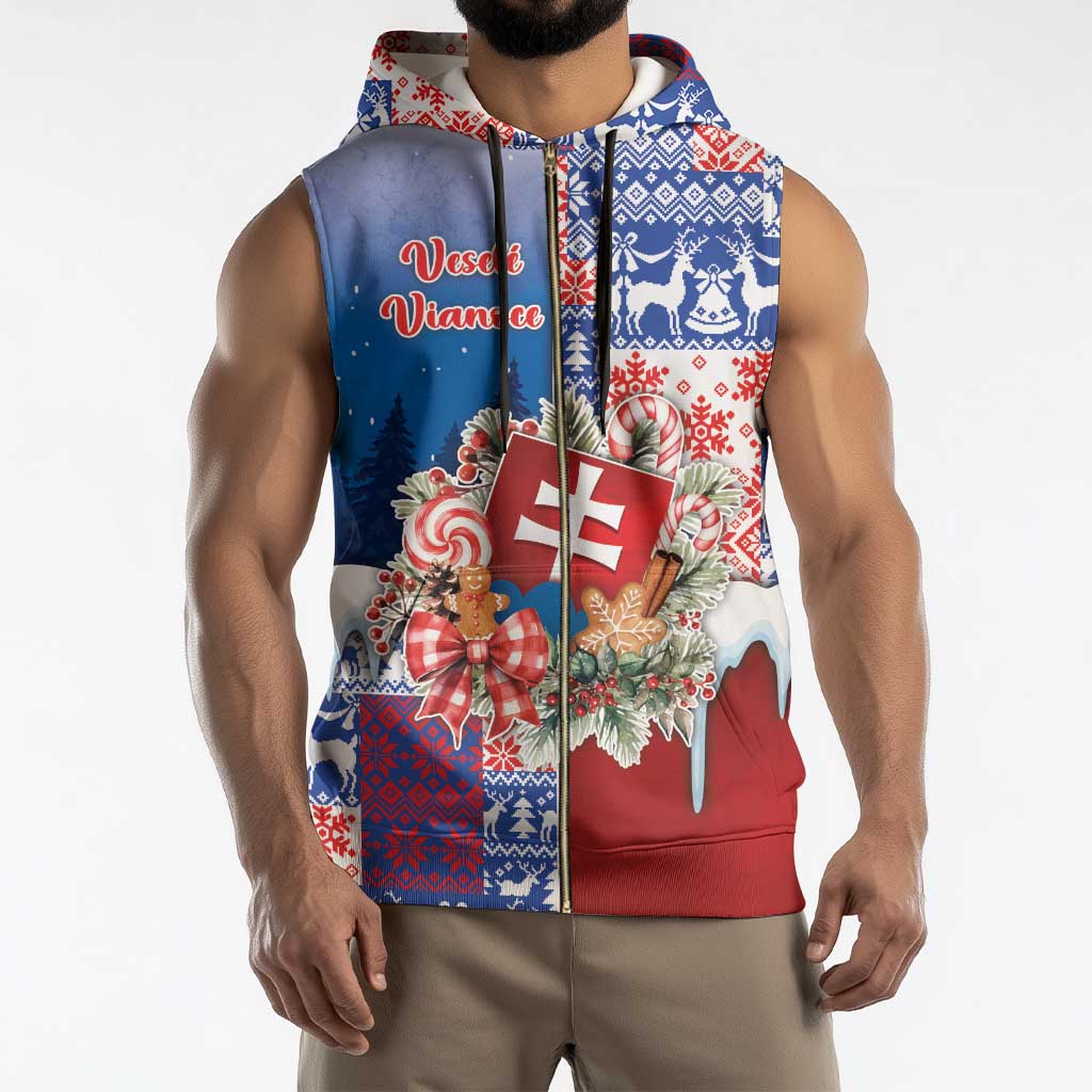 Slovakia Christmas Sleeveless Zip Hoodie Vesale Vianoce Xmas Pattern - Wonder Print Shop