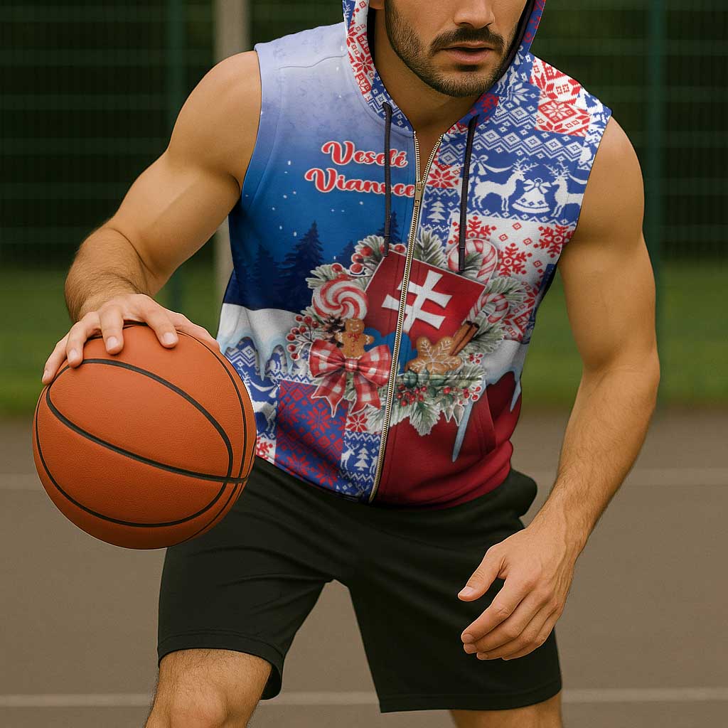 Slovakia Christmas Sleeveless Zip Hoodie Vesale Vianoce Xmas Pattern - Wonder Print Shop