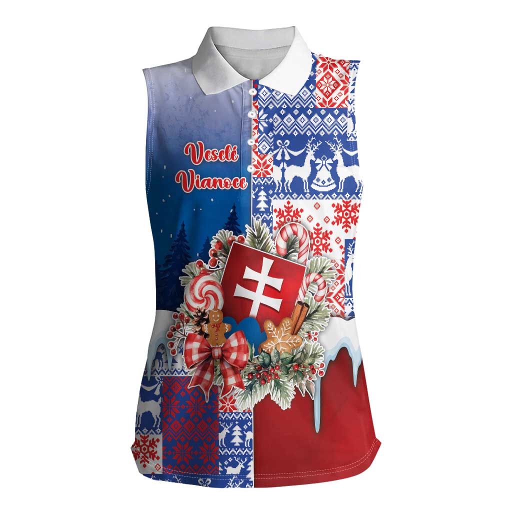 Slovakia Christmas Women Sleeveless Polo Shirt Vesale Vianoce Xmas Pattern - Wonder Print Shop