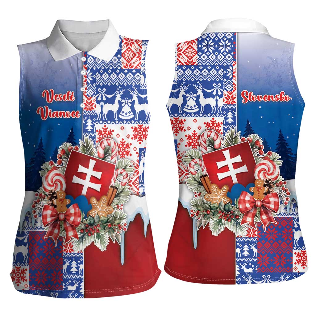 Slovakia Christmas Women Sleeveless Polo Shirt Vesale Vianoce Xmas Pattern - Wonder Print Shop