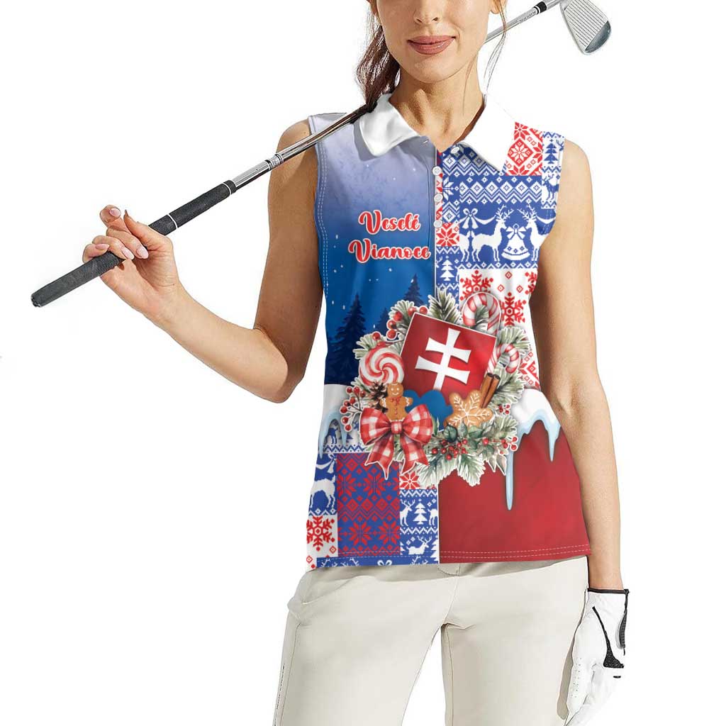 Slovakia Christmas Women Sleeveless Polo Shirt Vesale Vianoce Xmas Pattern - Wonder Print Shop