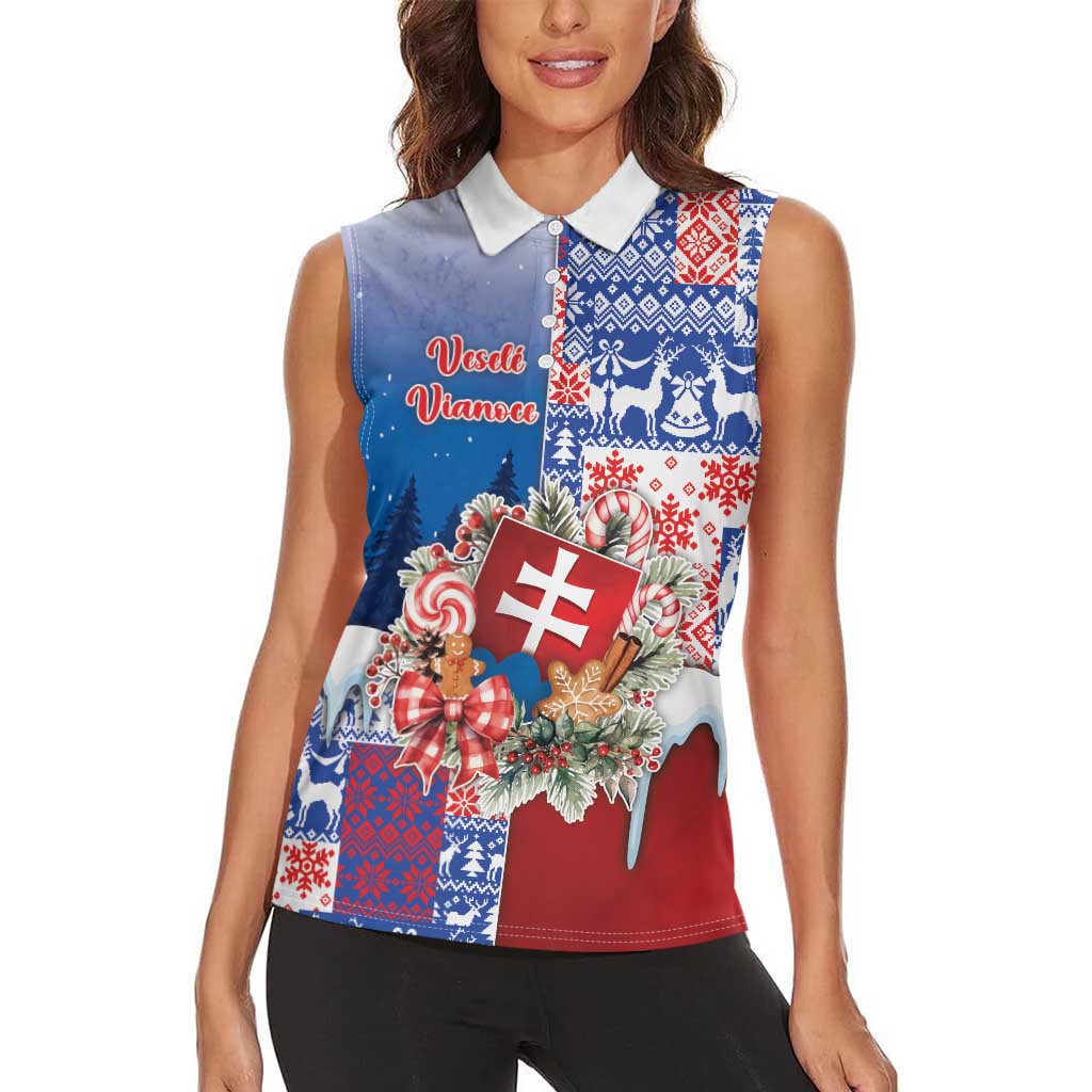 Slovakia Christmas Women Sleeveless Polo Shirt Vesale Vianoce Xmas Pattern - Wonder Print Shop