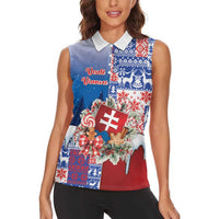 Slovakia Christmas Women Sleeveless Polo Shirt Vesale Vianoce Xmas Pattern - Wonder Print Shop