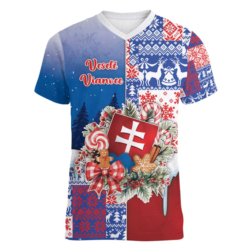 Slovakia Christmas Women V-Neck T-Shirt Vesale Vianoce Xmas Pattern - Wonder Print Shop