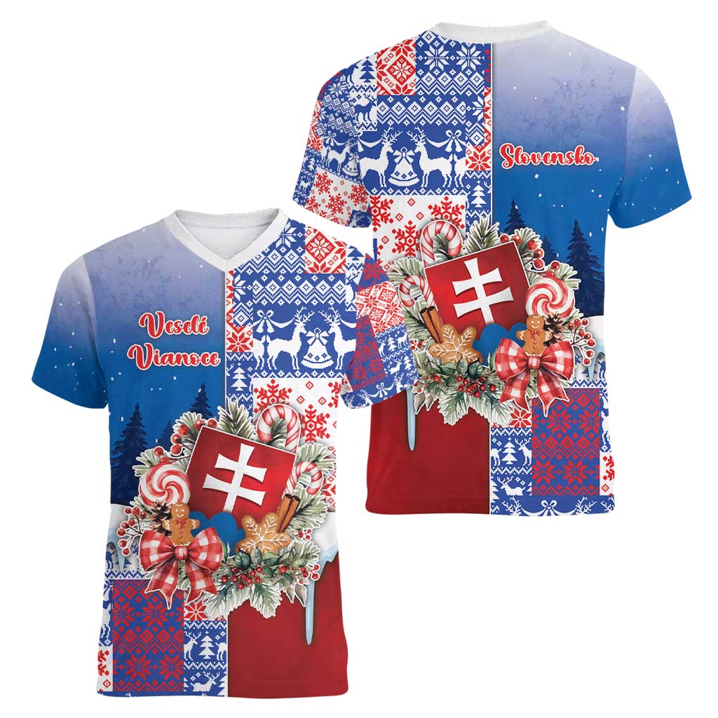 Slovakia Christmas Women V-Neck T-Shirt Vesale Vianoce Xmas Pattern - Wonder Print Shop