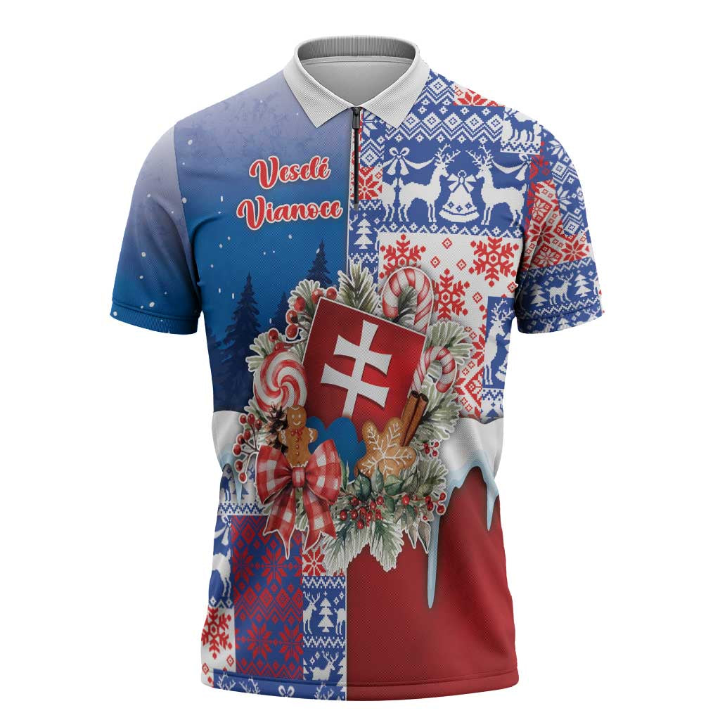 Slovakia Christmas Zipper Polo Shirt Vesale Vianoce Xmas Pattern - Wonder Print Shop
