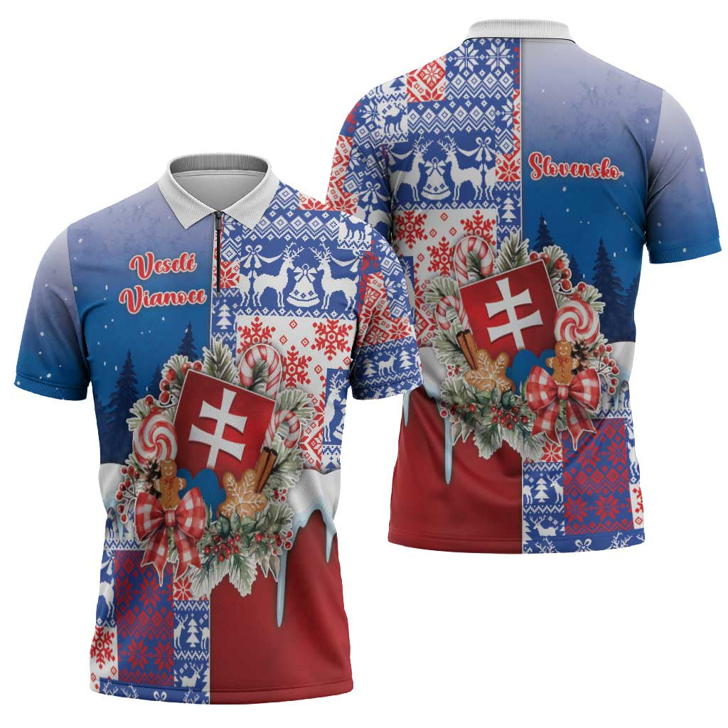 Slovakia Christmas Zipper Polo Shirt Vesale Vianoce Xmas Pattern - Wonder Print Shop