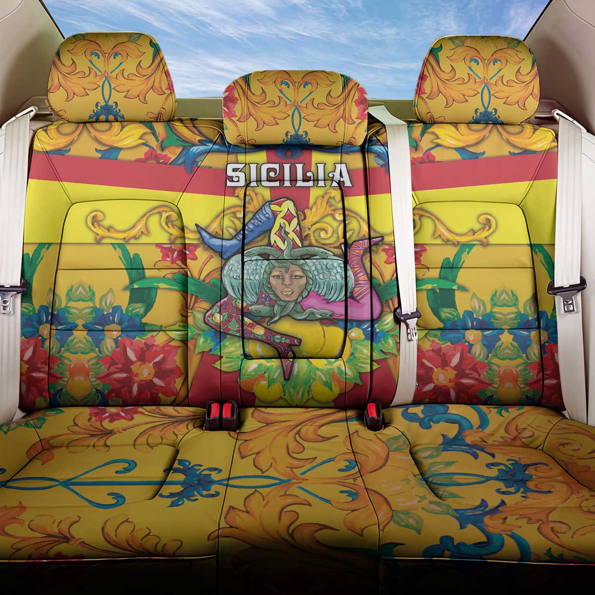 Italy Sicily Back Car Seat Cover Gorgoneion Baroque Patterns - Wonder Print Shop