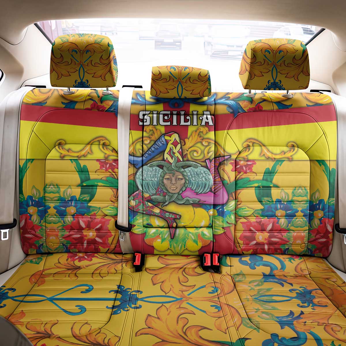 Italy Sicily Back Car Seat Cover Gorgoneion Baroque Patterns - Wonder Print Shop