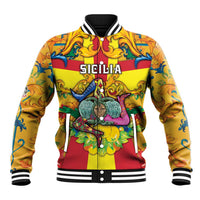 Personalized Italy Sicily Baseball Jacket Gorgoneion Baroque Patterns - Wonder Print Shop