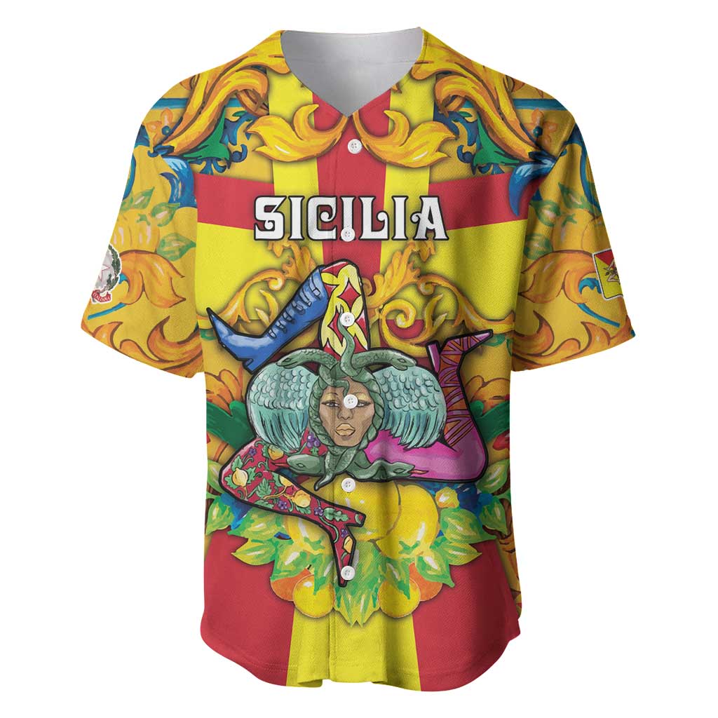 Personalized Italy Sicily Baseball Jersey Gorgoneion Baroque Patterns - Wonder Print Shop