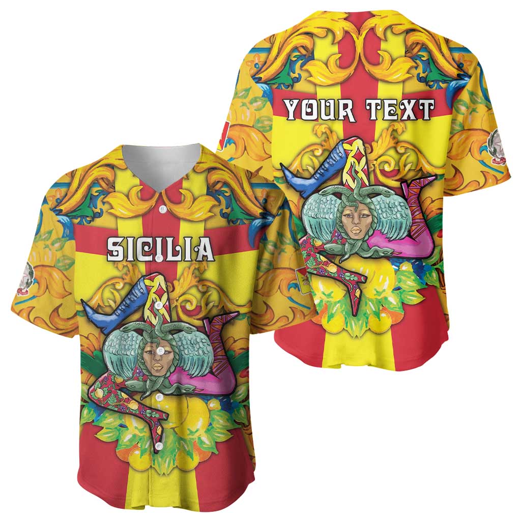 Personalized Italy Sicily Baseball Jersey Gorgoneion Baroque Patterns - Wonder Print Shop