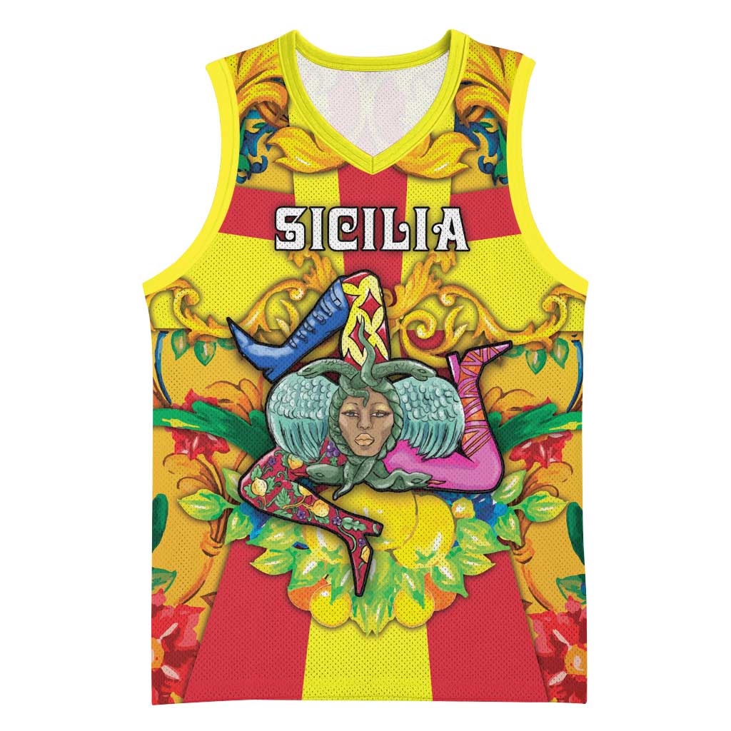 Personalized Italy Sicily Basketball Jersey Gorgoneion Baroque Patterns - Wonder Print Shop