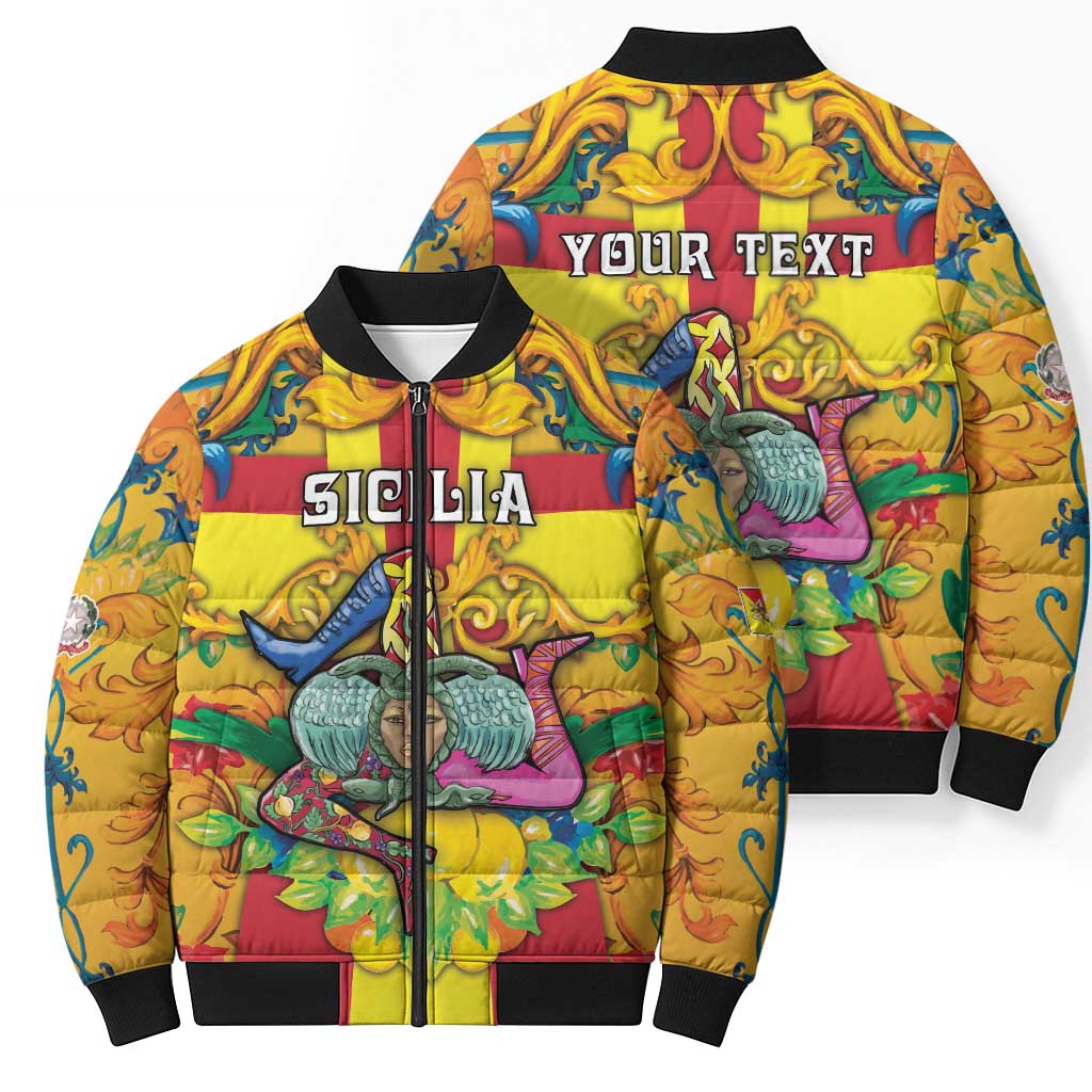 Personalized Italy Sicily Bomber Puffer Jacket Gorgoneion Baroque Patterns - Wonder Print Shop