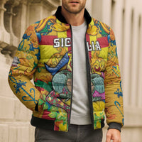 Personalized Italy Sicily Bomber Puffer Jacket Gorgoneion Baroque Patterns - Wonder Print Shop