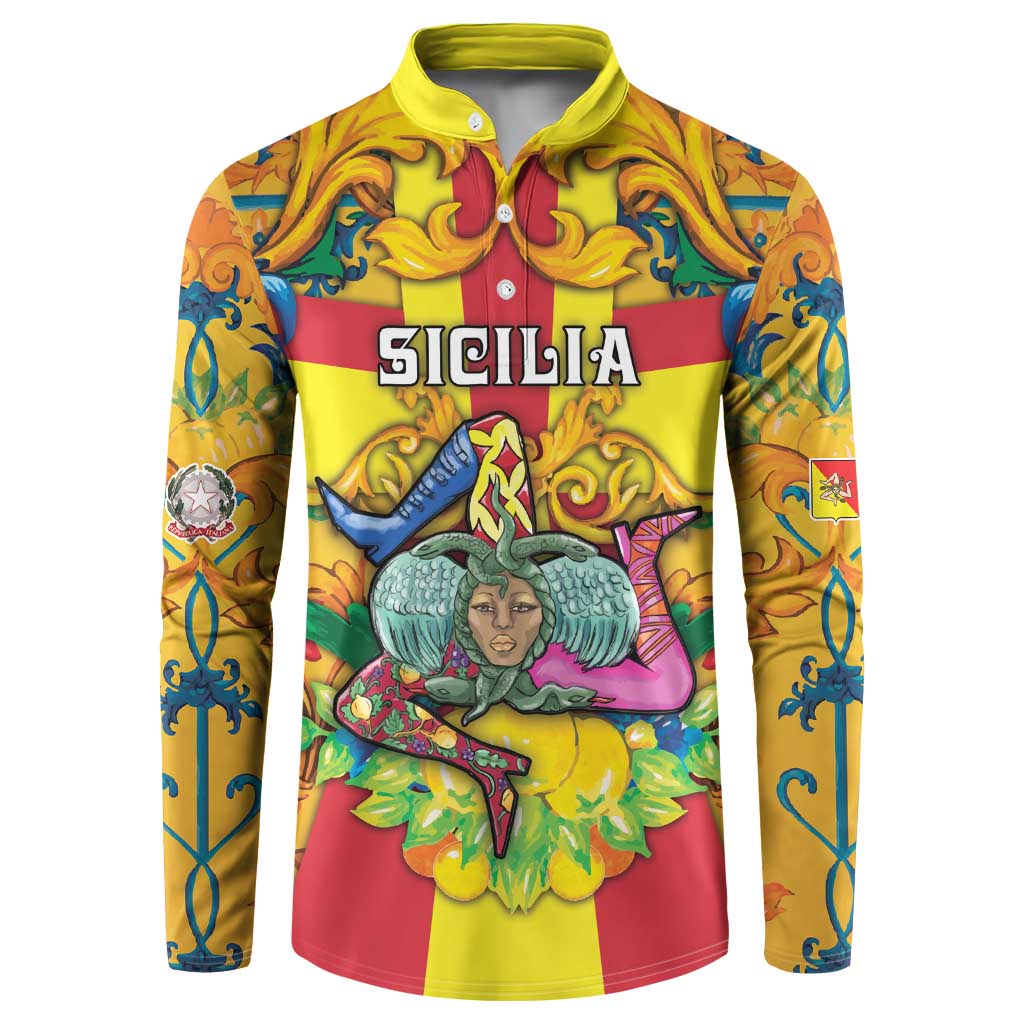 Personalized Italy Sicily Button Sweatshirt Gorgoneion Baroque Patterns - Wonder Print Shop