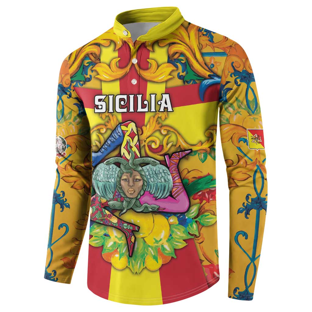 Personalized Italy Sicily Button Sweatshirt Gorgoneion Baroque Patterns - Wonder Print Shop