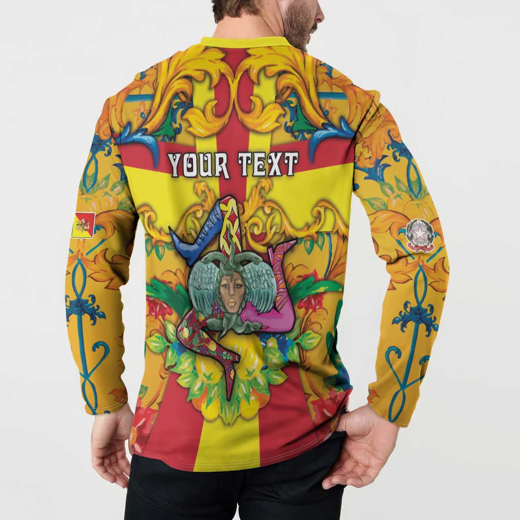 Personalized Italy Sicily Button Sweatshirt Gorgoneion Baroque Patterns - Wonder Print Shop