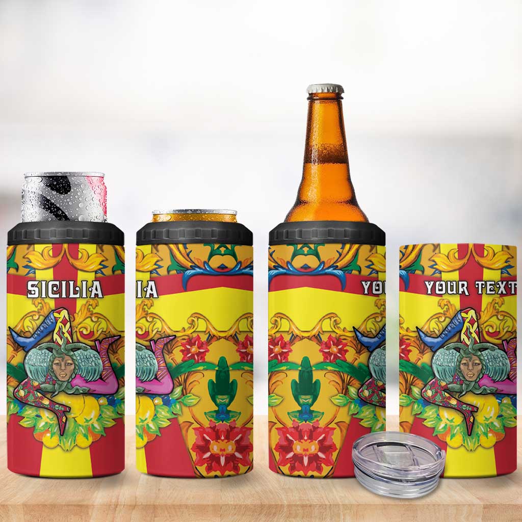 Personalized Italy Sicily 4 in 1 Can Cooler Tumbler Gorgoneion Baroque Patterns - Wonder Print Shop