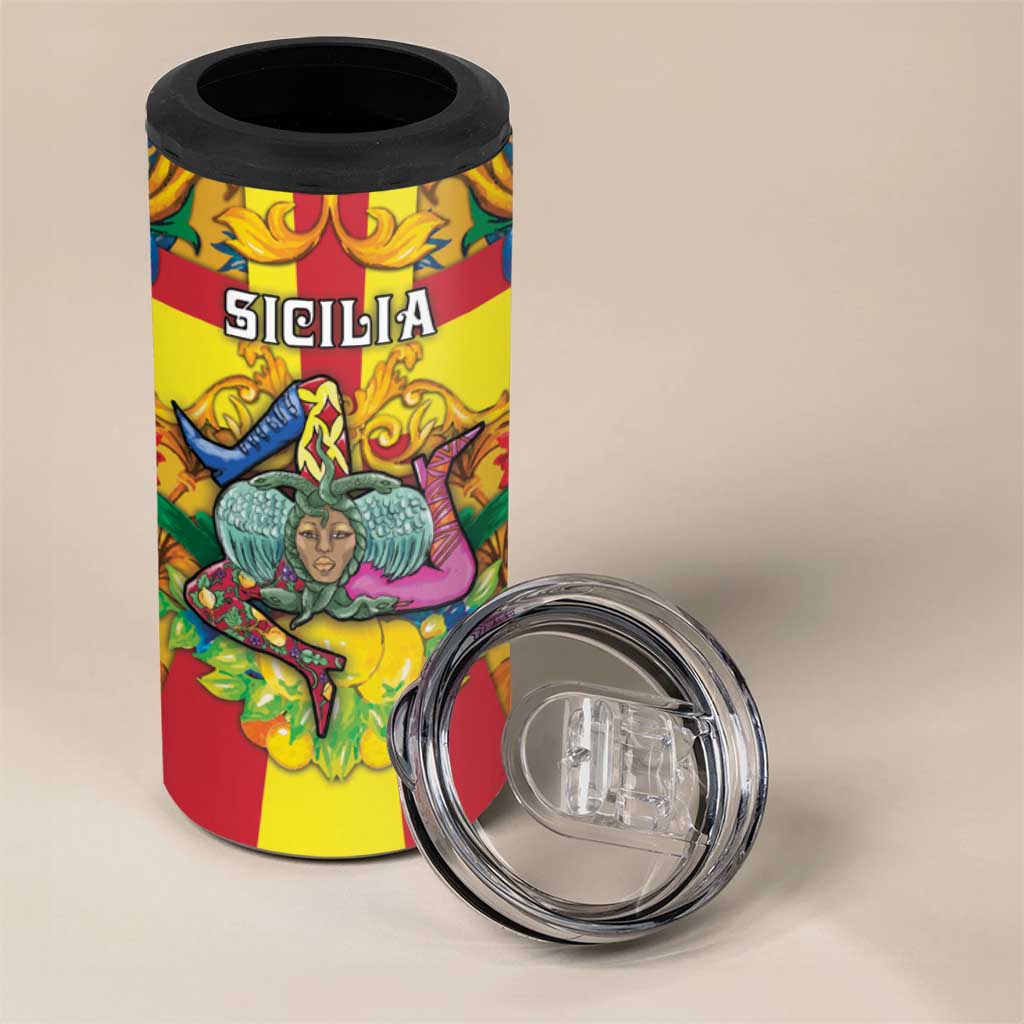 Personalized Italy Sicily 4 in 1 Can Cooler Tumbler Gorgoneion Baroque Patterns - Wonder Print Shop