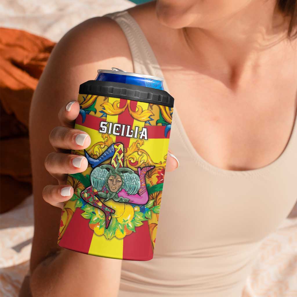 Personalized Italy Sicily 4 in 1 Can Cooler Tumbler Gorgoneion Baroque Patterns - Wonder Print Shop