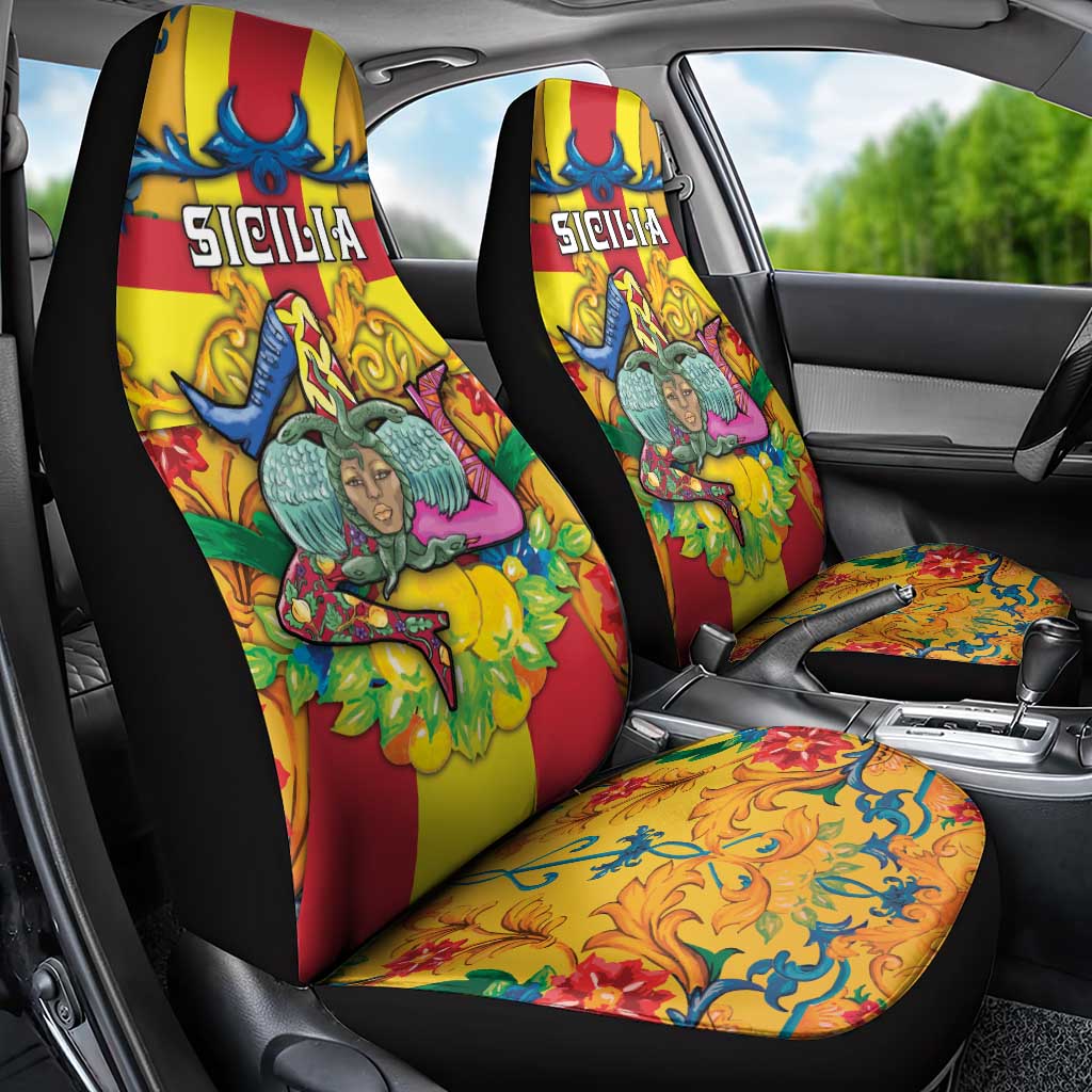 Italy Sicily Car Seat Cover Gorgoneion Baroque Patterns - Wonder Print Shop