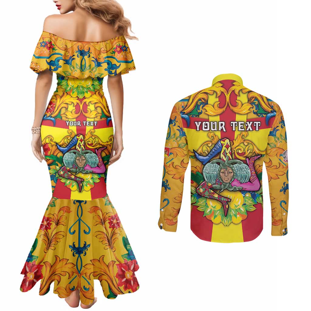 Personalized Italy Sicily Couples Matching Mermaid Dress and Long Sleeve Button Shirt Gorgoneion Baroque Patterns - Wonder Print Shop