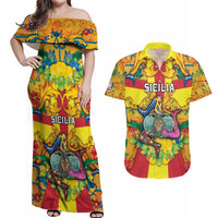 Personalized Italy Sicily Couples Matching Off Shoulder Maxi Dress and Hawaiian Shirt Gorgoneion Baroque Patterns - Wonder Print Shop