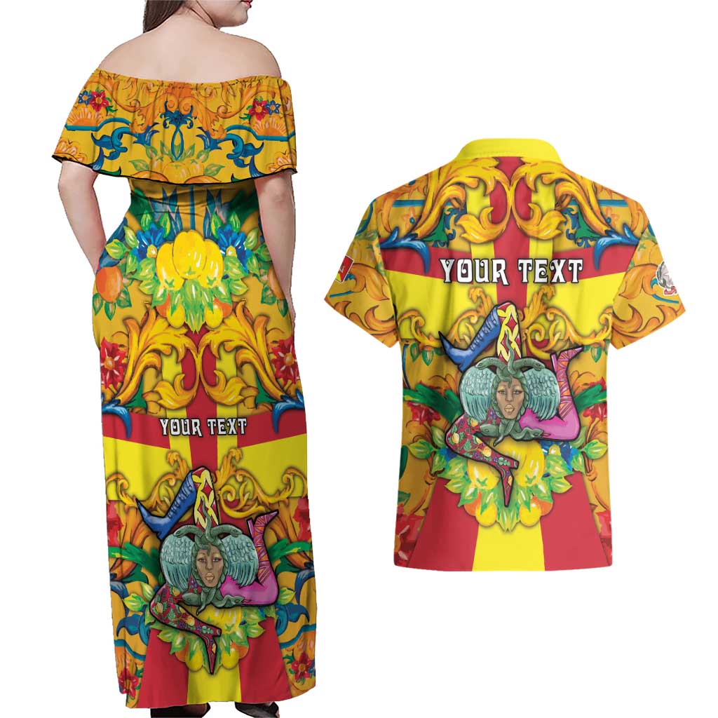 Personalized Italy Sicily Couples Matching Off Shoulder Maxi Dress and Hawaiian Shirt Gorgoneion Baroque Patterns - Wonder Print Shop
