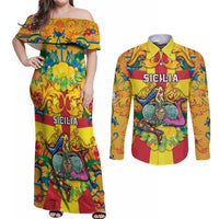 Personalized Italy Sicily Couples Matching Off Shoulder Maxi Dress and Long Sleeve Button Shirt Gorgoneion Baroque Patterns - Wonder Print Shop