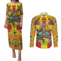 Personalized Italy Sicily Couples Matching Puletasi and Long Sleeve Button Shirt Gorgoneion Baroque Patterns - Wonder Print Shop